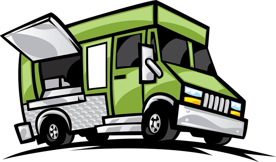 Food truck illustration with side window open for business