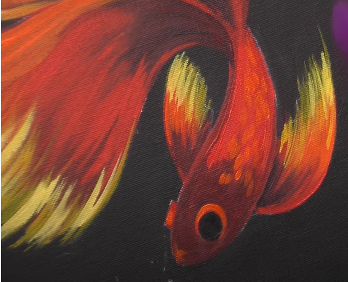 Painting of an orange and yellow Beta Fish