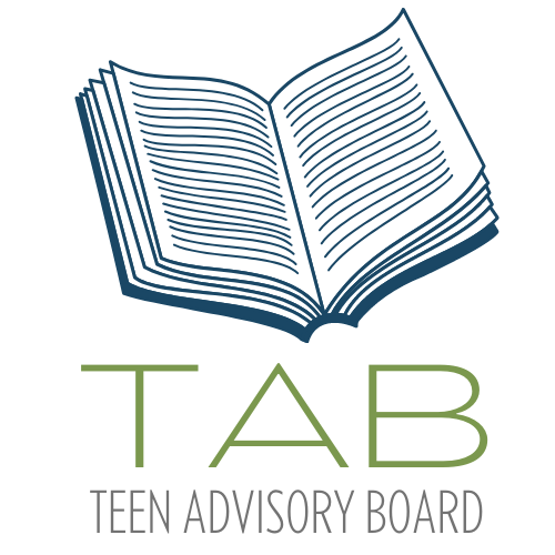 Illustrated open book with the words T.A.B. Teen Advisory Board underneath.