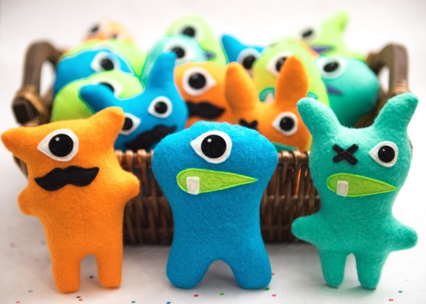 Colorful monsters created out of felt