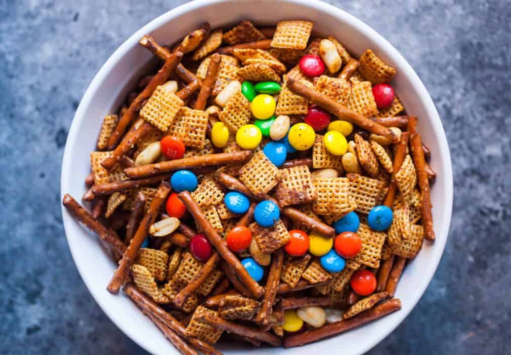Snack mix in a bowl