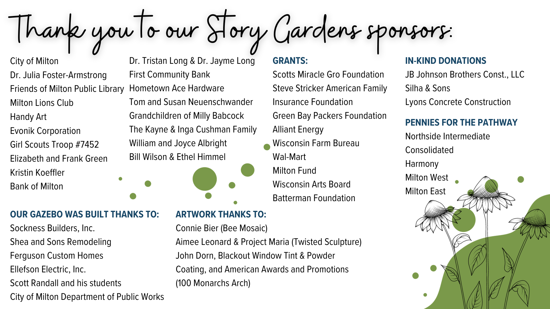 Thank you to our Story Gardens sponsors