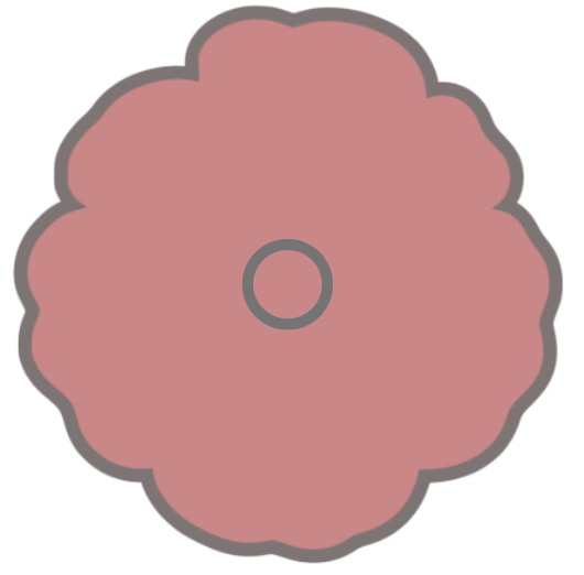 Light red poppy shape with grey outlined edges and a grey edged circle in the middle
