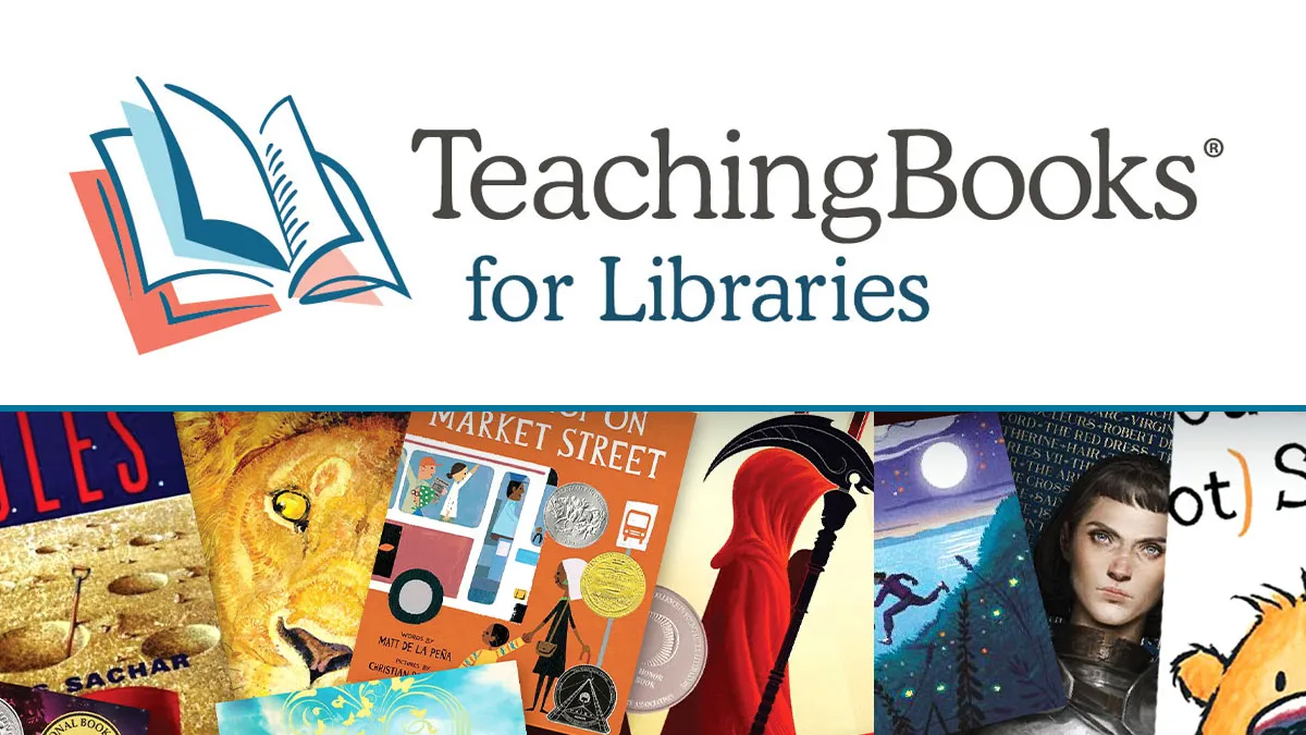 TeachingBooks Logo and random book covers.