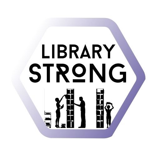 WAPL Conference Logo: Library workers in stacks, the words "Library Strong"