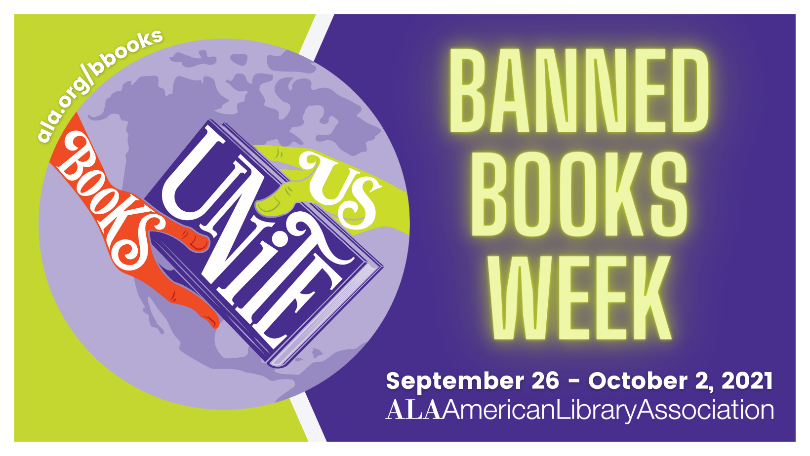 Banned books week logo, and dates of September 26-October 2, 2021