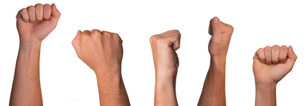 Hands raised in protest