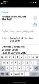 1,000 Books Before Kindergarten Screen Shot: autogenerated email of booklist
