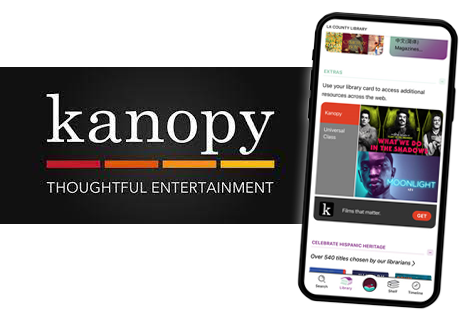 kanopy logo Kanopy Logo and screenshot of the Kanopy Discovery layer in the Libby app.