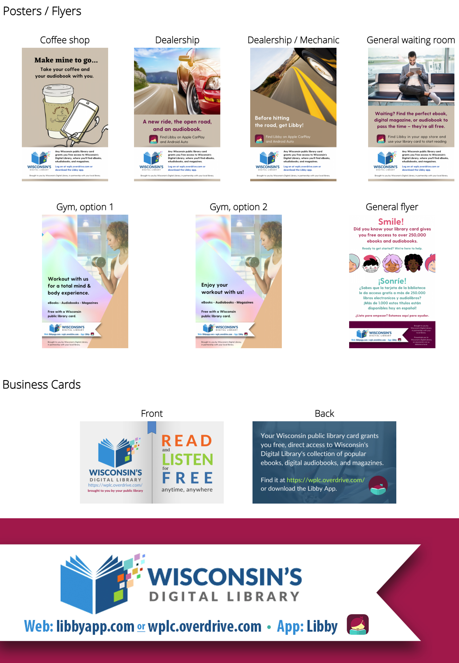 Preview of the posters and business cards available from WPLC