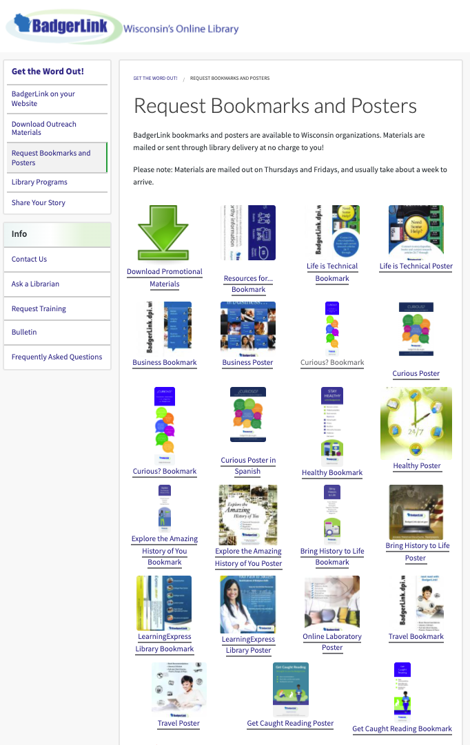 Screenshot of BadgerLink printed resources.