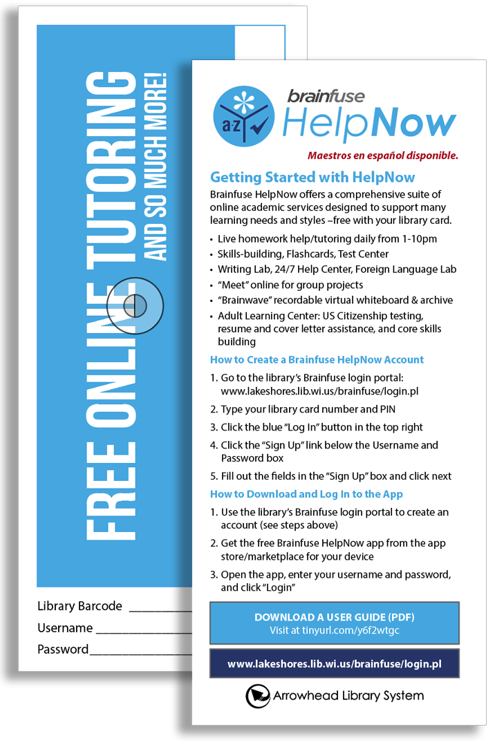 sample of Brainfuse HelpNow bookmarks.